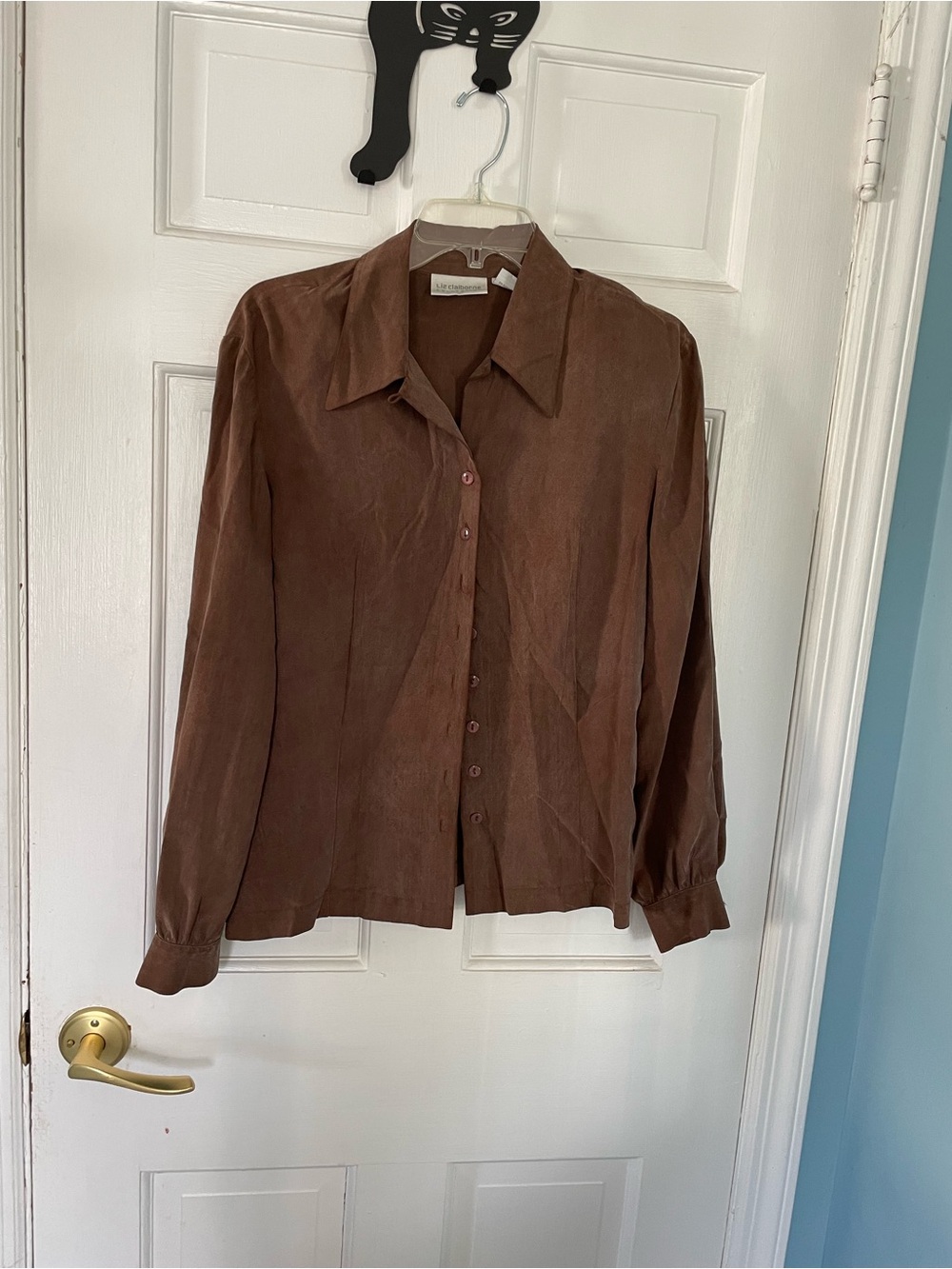 Vintage 90s Liz Claiborne 100% silk brown button down shirt